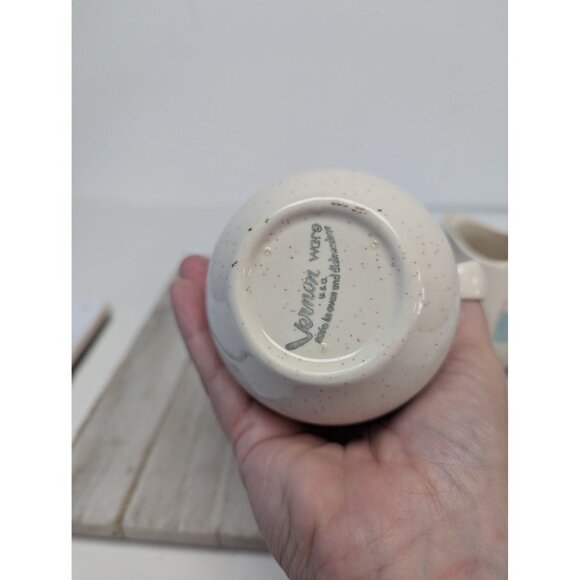 Vintage Set of Vernonware Metlox Heavenly Days Sugar Dish Creamer with Lid MCM - Picture 12 of 12